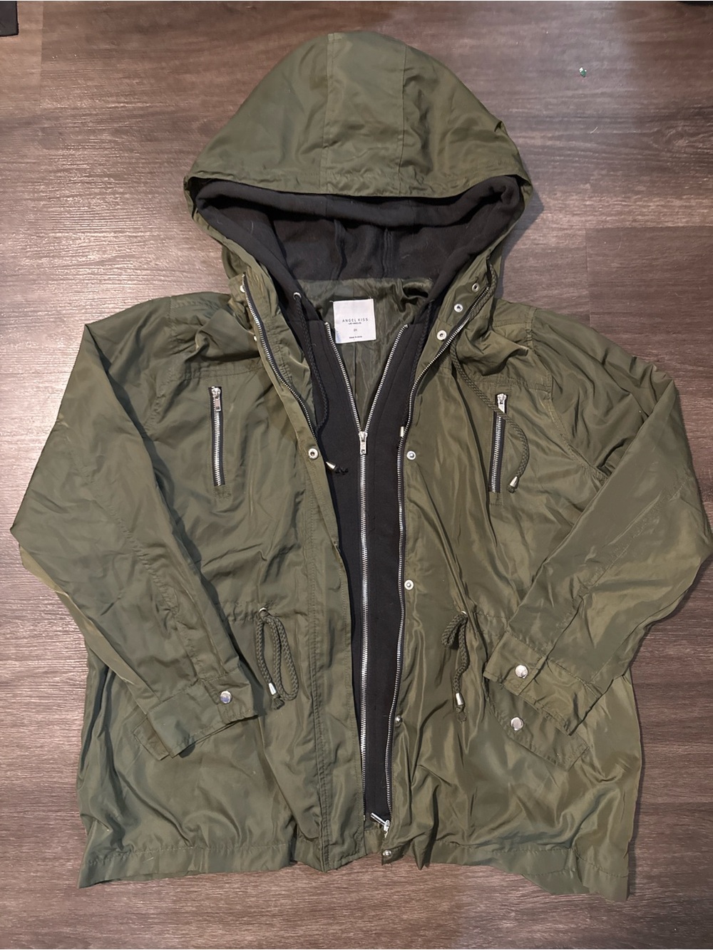 Angel Kiss Olive Green Hooded Military Field Parka Jacket